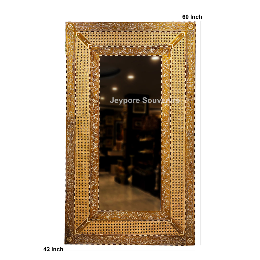 Handcrafted Bone Inlay &amp; Cane Luxury Rectangular Wall Mirror