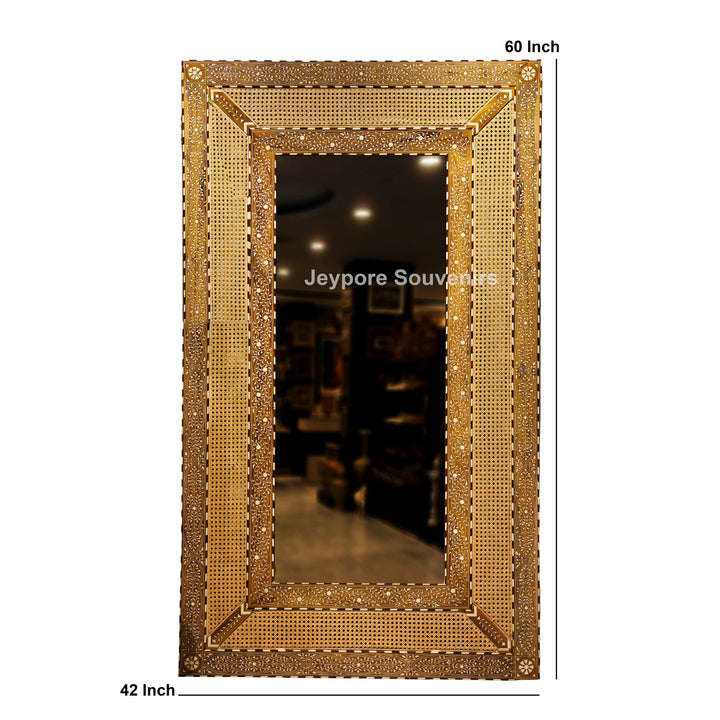 Handcrafted Bone Inlay &amp; Cane Luxury Rectangular Wall Mirror