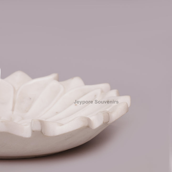 Hand-Carved White Marble Lotus Urli Bowl