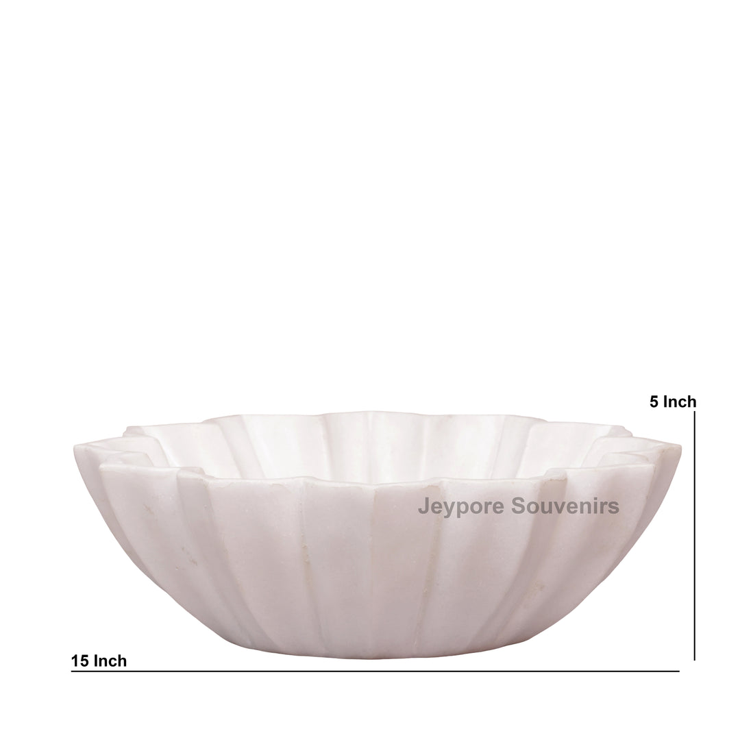 Handcrafted White Marble Lotus Urli Bowl With Fluted Petal Design