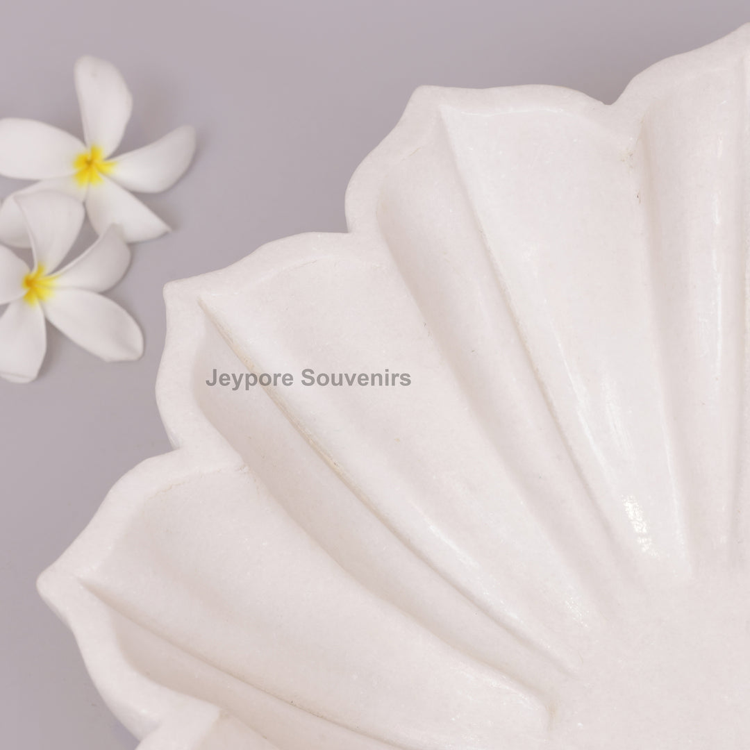 Handcrafted White Marble Lotus Urli Bowl With Fluted Petal Design