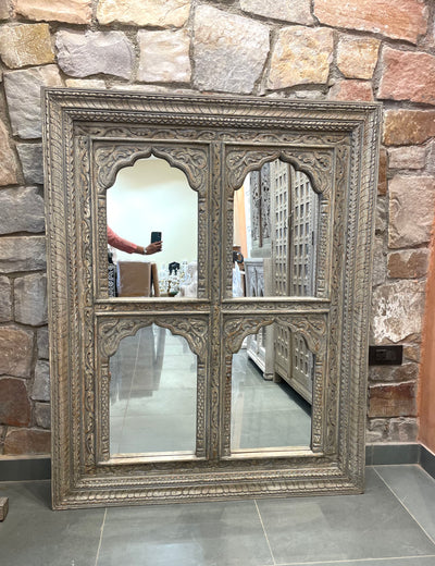 4 Jharokha Hand carved  mirror frame in distressed finish