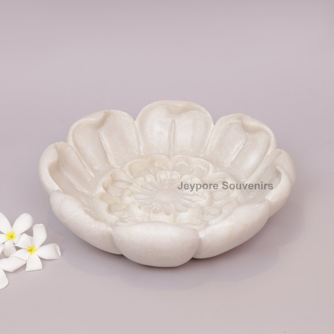 Hand-Carved White Marble Lotus Bowl