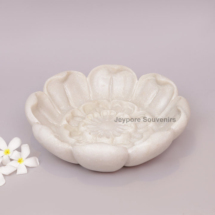 Hand-Carved White Marble Lotus Bowl