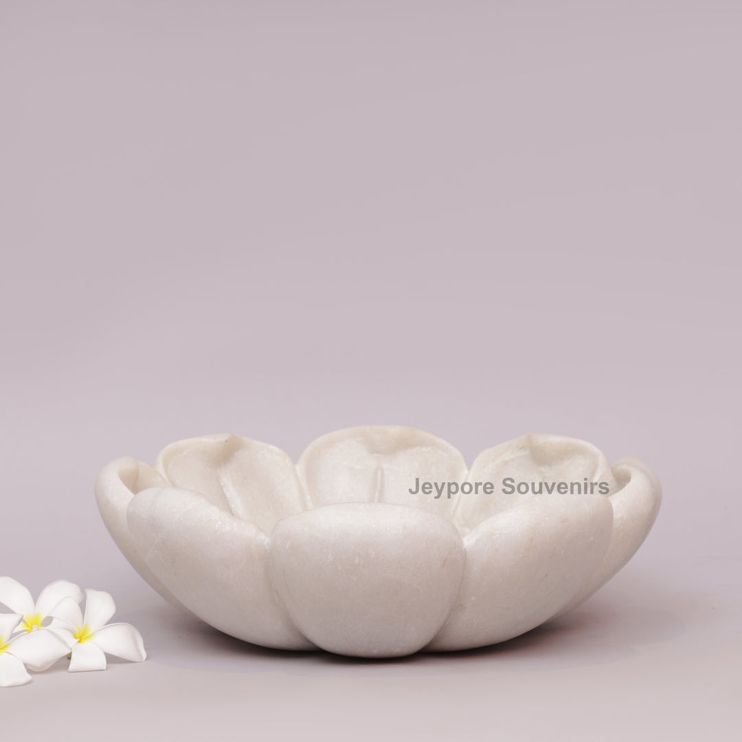 Hand-Carved White Marble Lotus Bowl
