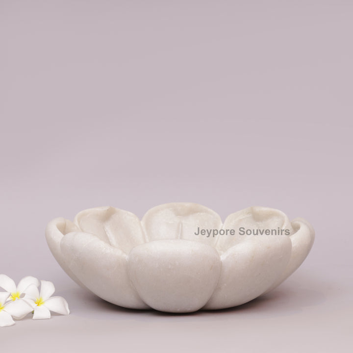 Hand-Carved White Marble Lotus Bowl