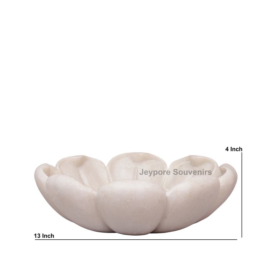 Hand-Carved White Marble Lotus Bowl