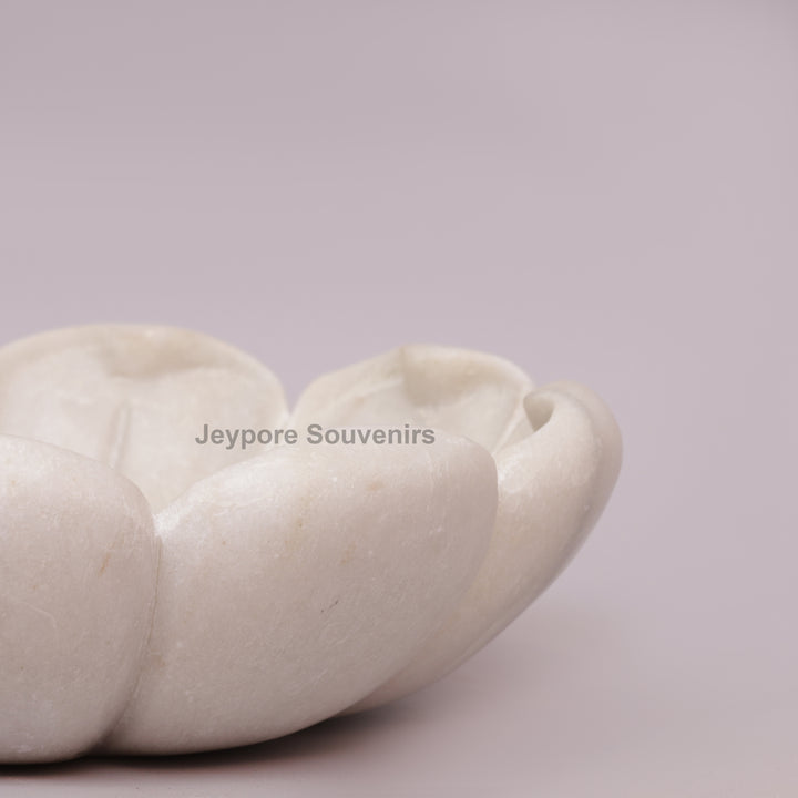 Hand-Carved White Marble Lotus Bowl