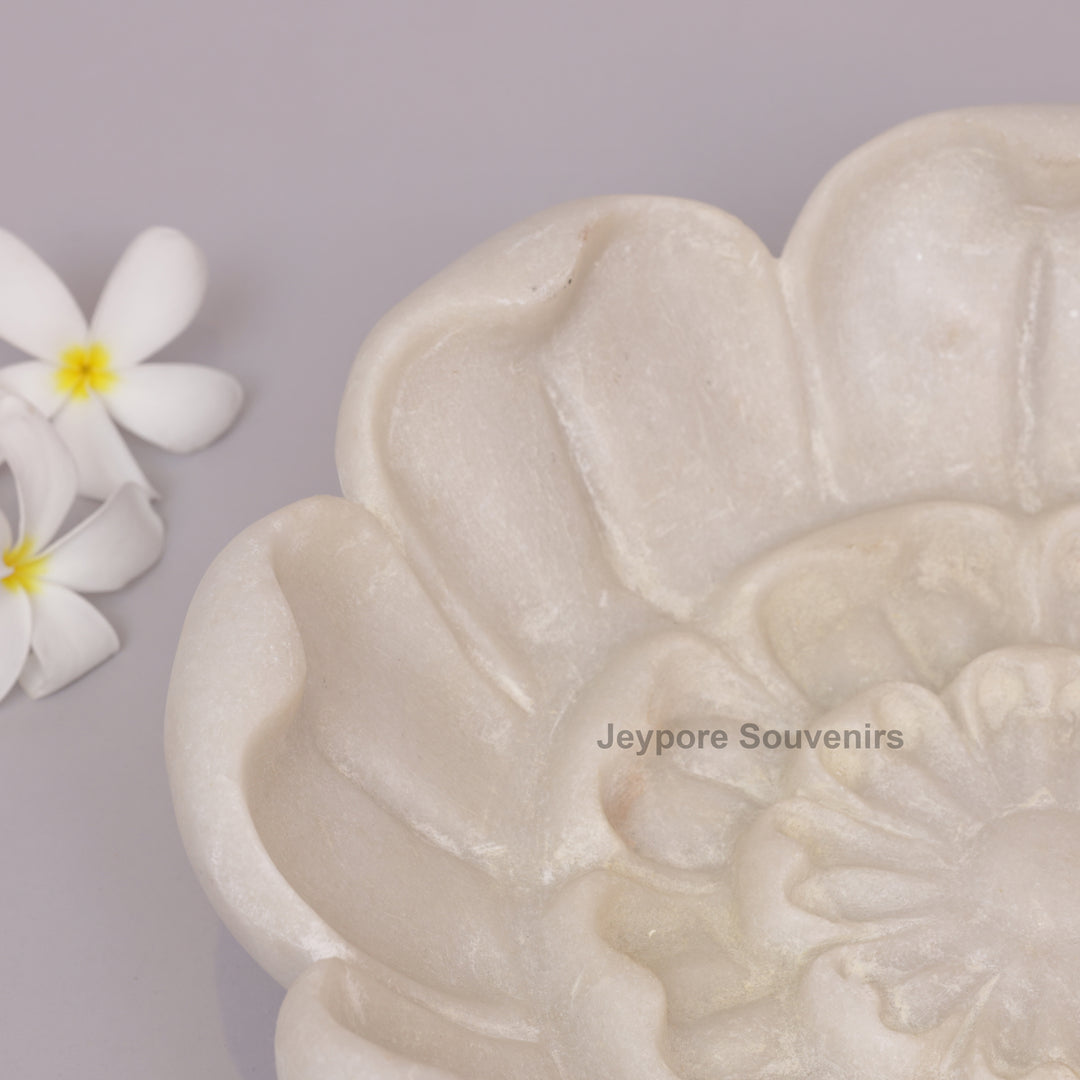 Hand-Carved White Marble Lotus Bowl