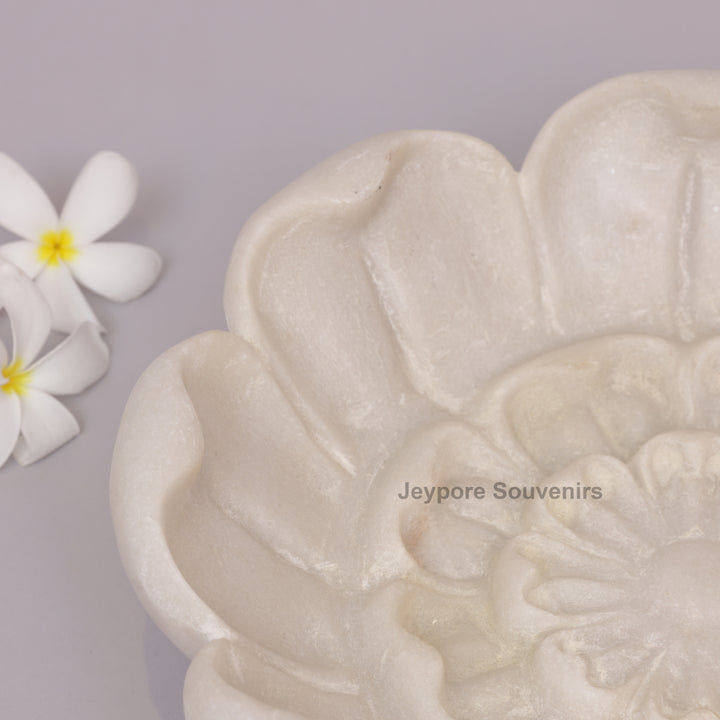 Hand-Carved White Marble Lotus Bowl