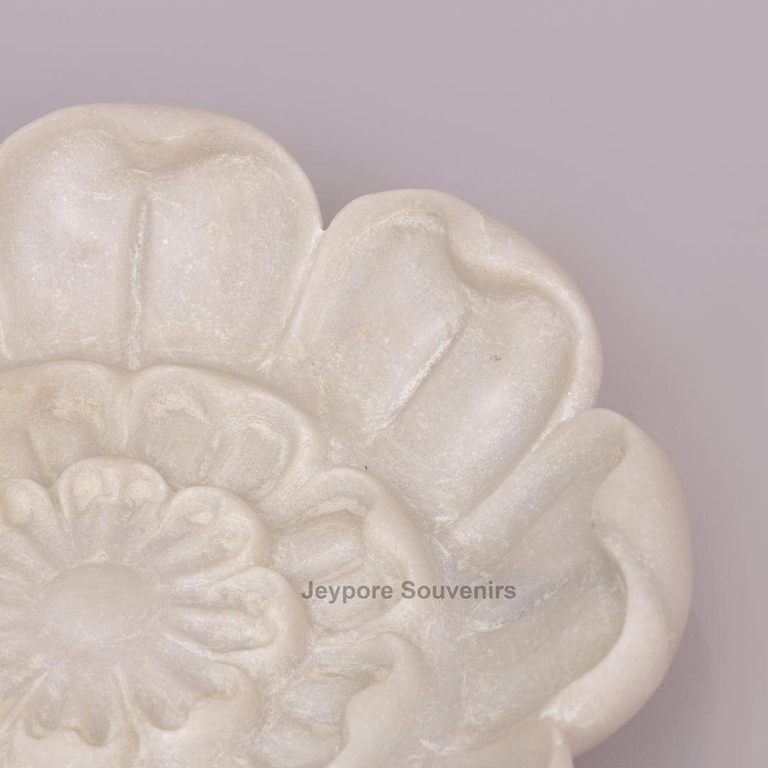 Hand-Carved White Marble Lotus Bowl