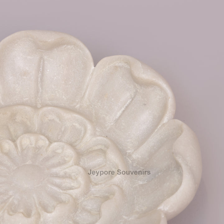 Hand-Carved White Marble Lotus Bowl