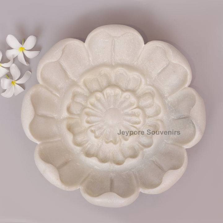 Hand-Carved White Marble Lotus Bowl