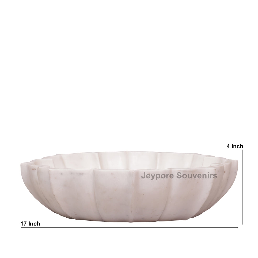 Hand-Carved White Marble Flower Bowl With Fluted Petal