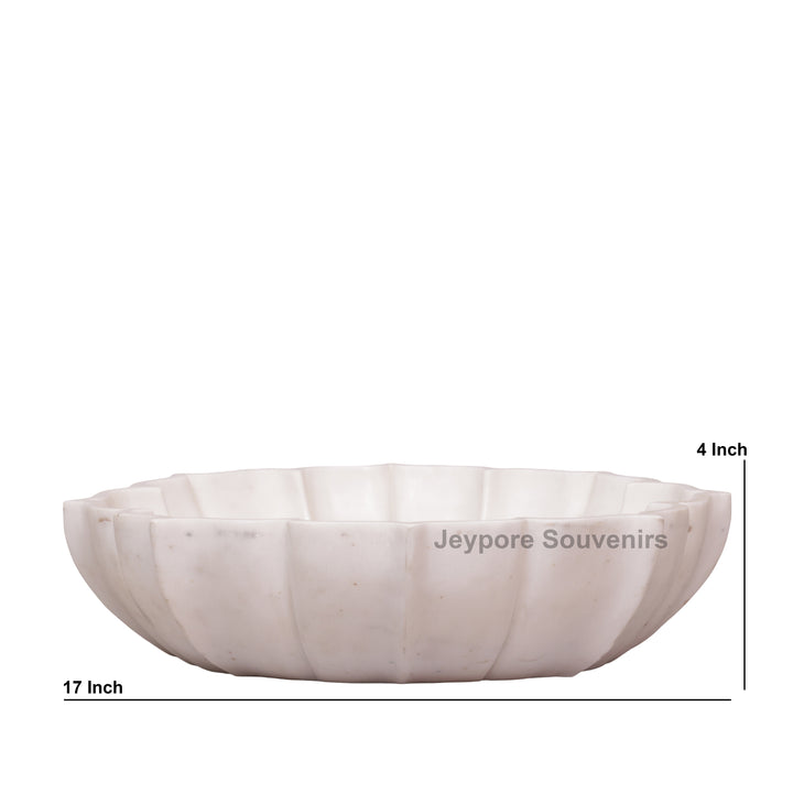 Hand-Carved White Marble Flower Bowl With Fluted Petal