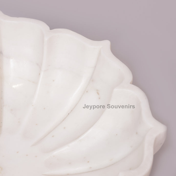 Hand-Carved White Marble Flower Bowl With Fluted Petal