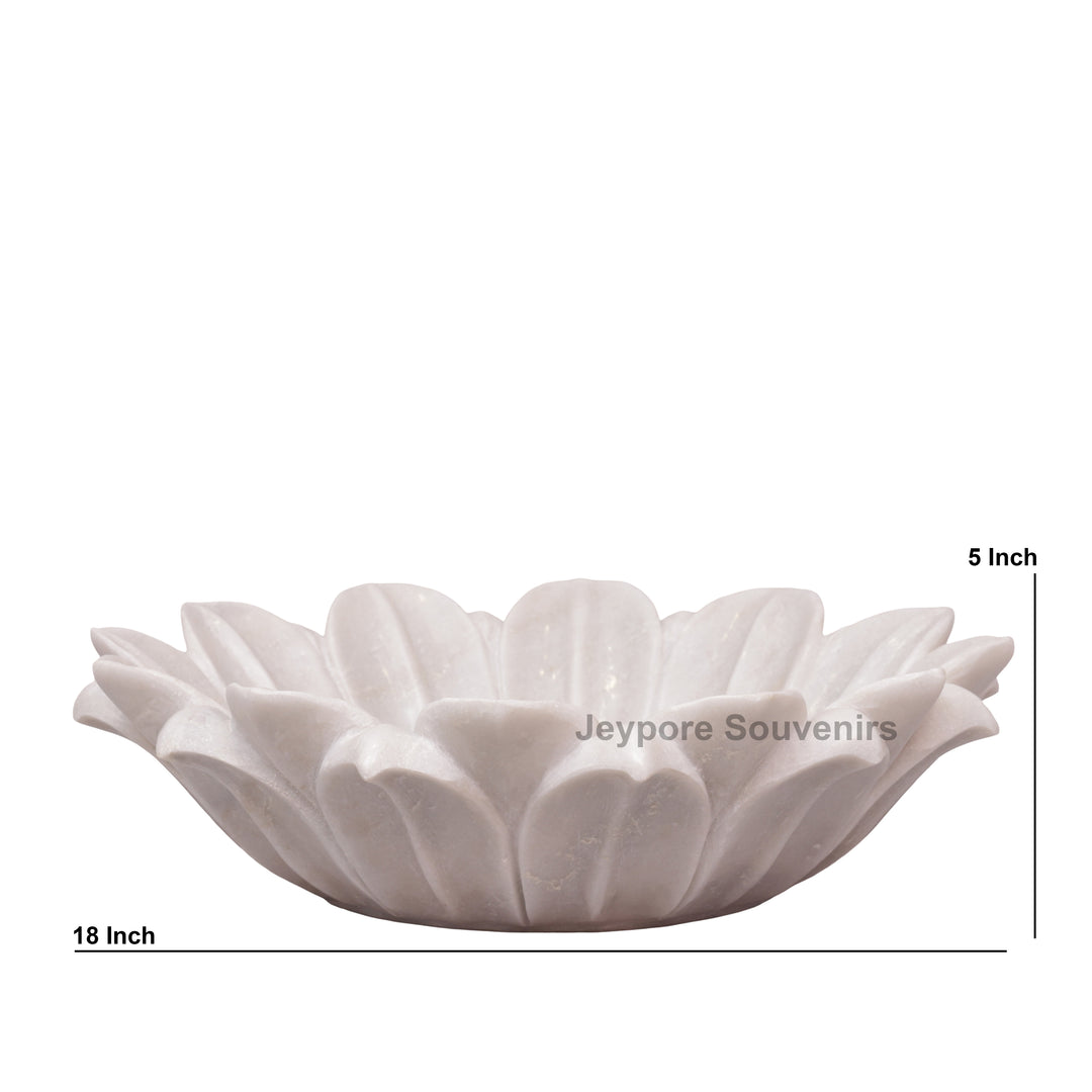 Hand-Carved White Marble Lotus Urli Bowl
