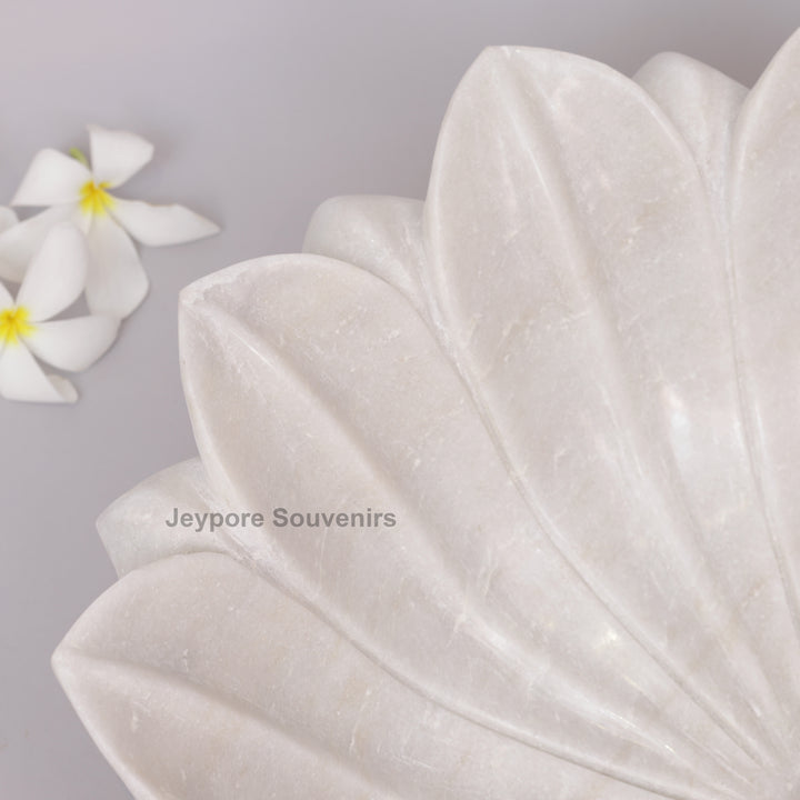 Hand-Carved White Marble Lotus Urli Bowl