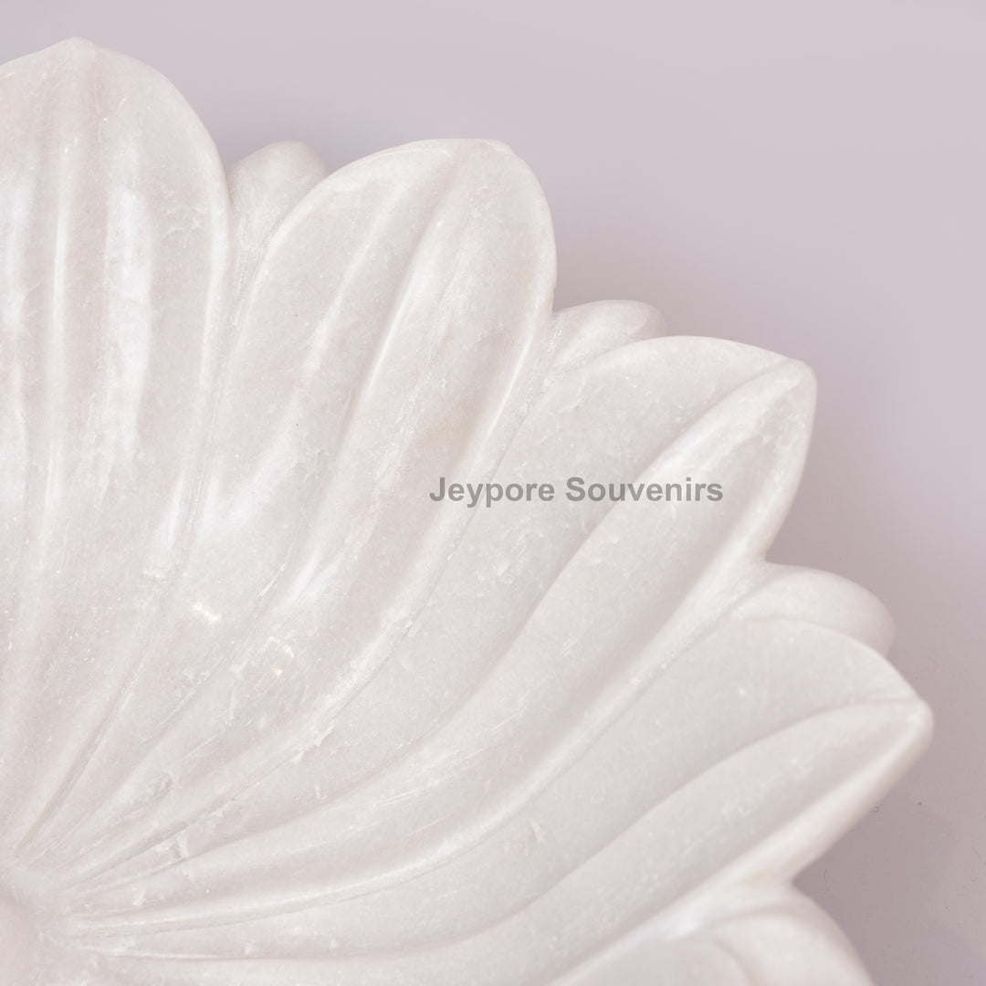 Hand-Carved White Marble Lotus Urli Bowl