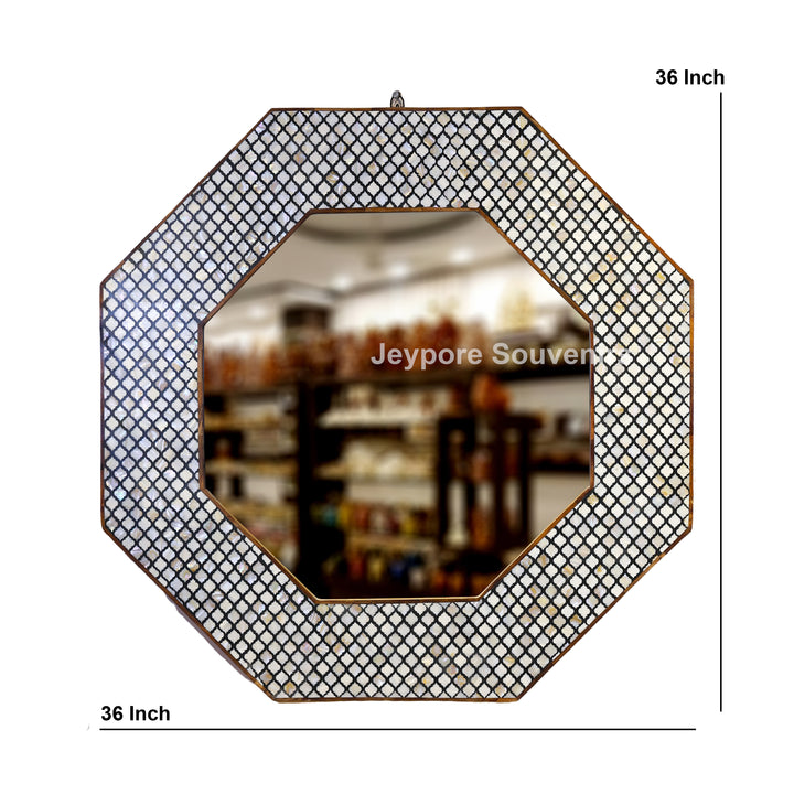 Handcrafted Octagonal Black &amp; White Bone Inlay Wall Mirror