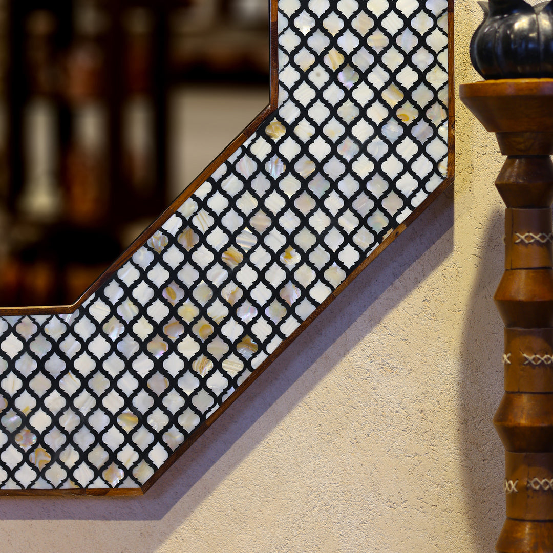Handcrafted Octagonal Black &amp; White Bone Inlay Wall Mirror