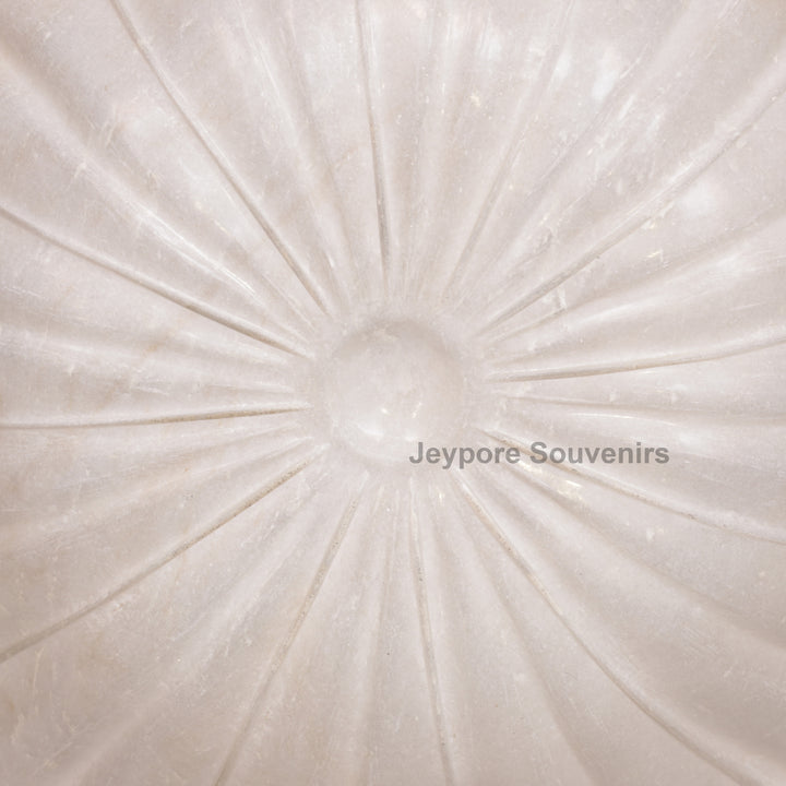 Hand-Carved White Marble Lotus Urli Bowl