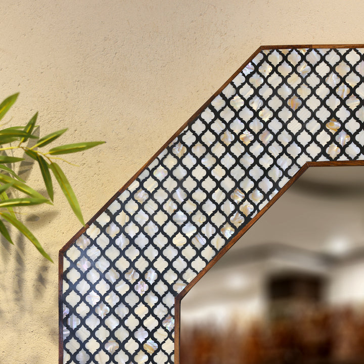 Handcrafted Octagonal Black &amp; White Bone Inlay Wall Mirror
