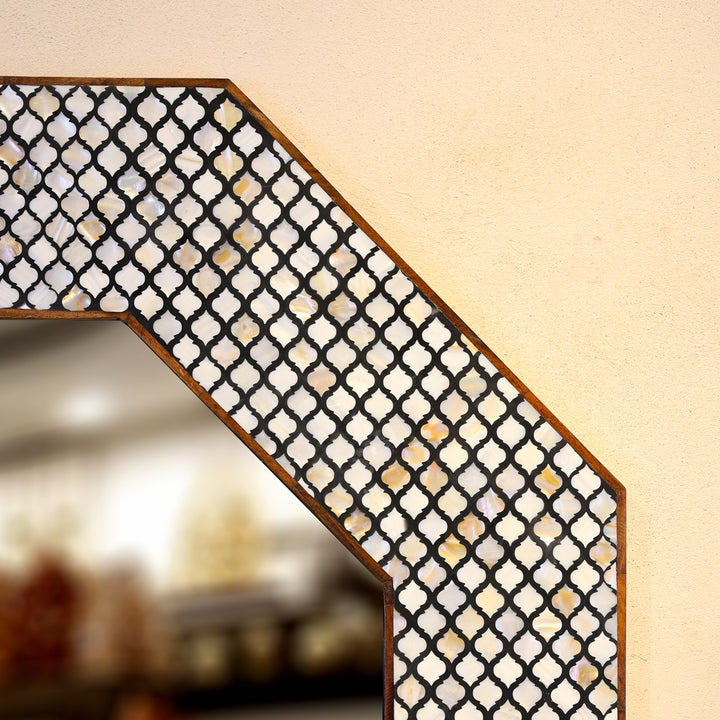 Handcrafted Octagonal Black &amp; White Bone Inlay Wall Mirror