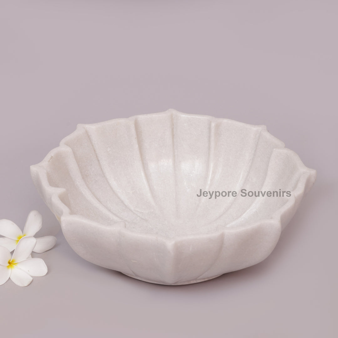 Handcrafted White Marble Fluted Flower Bowl