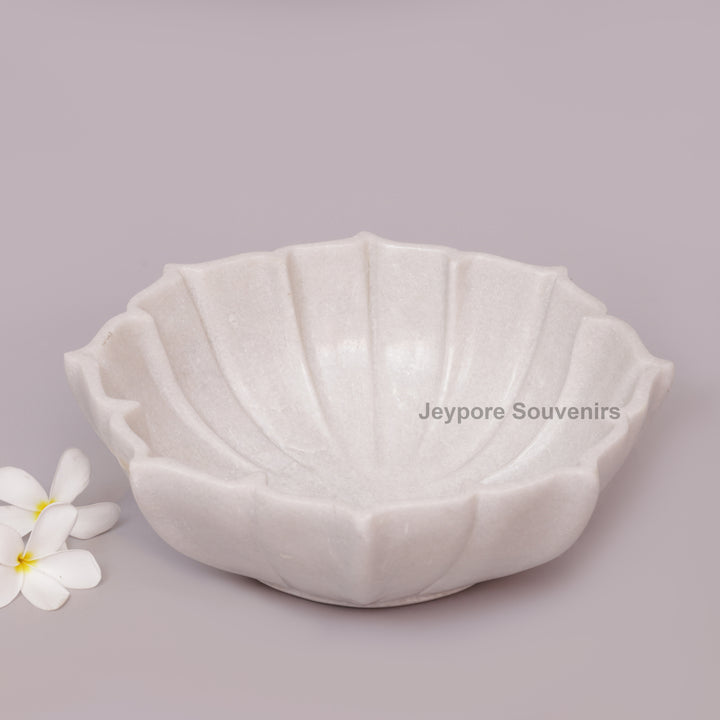 Handcrafted White Marble Fluted Flower Bowl
