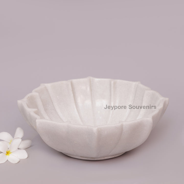 Handcrafted White Marble Fluted Flower Bowl