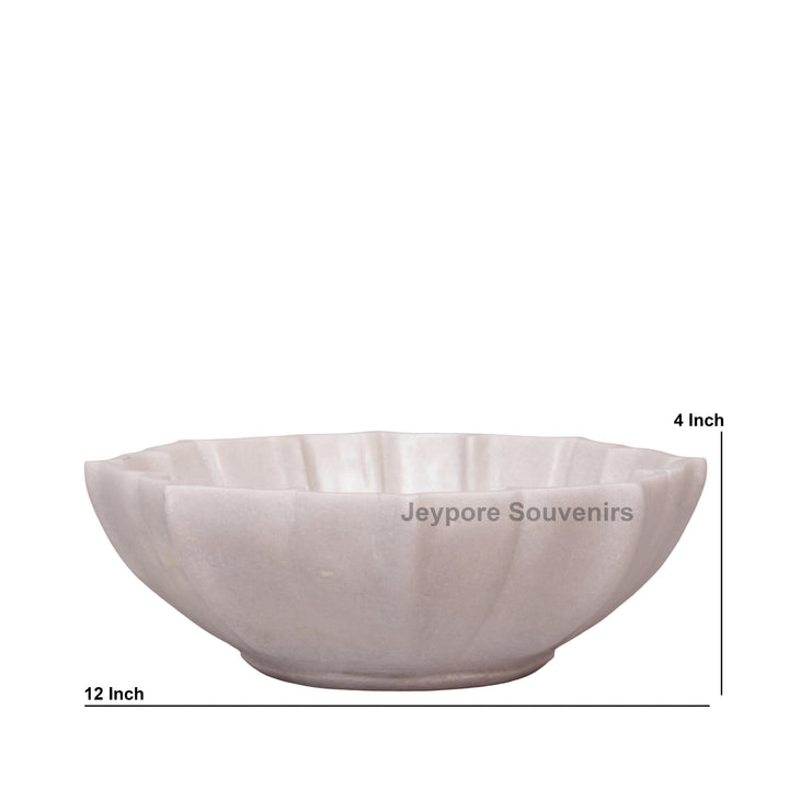 Handcrafted White Marble Fluted Flower Bowl