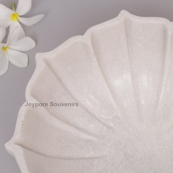 Handcrafted White Marble Fluted Flower Bowl