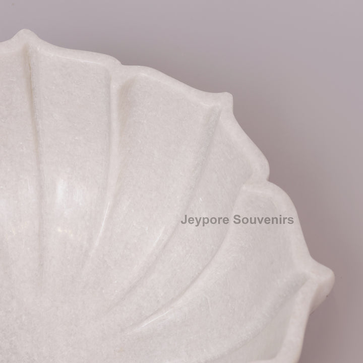 Handcrafted White Marble Fluted Flower Bowl