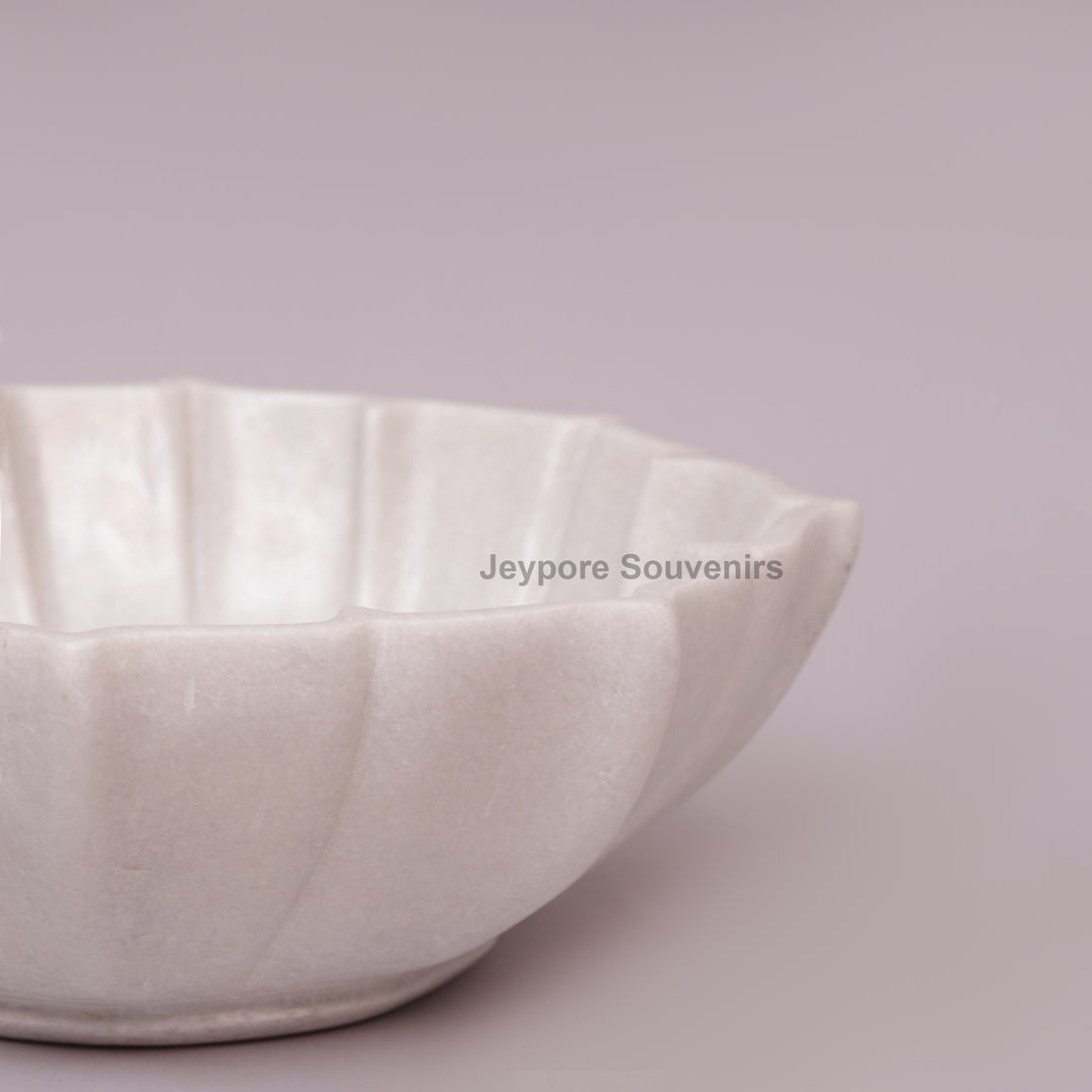 Handcrafted White Marble Fluted Flower Bowl