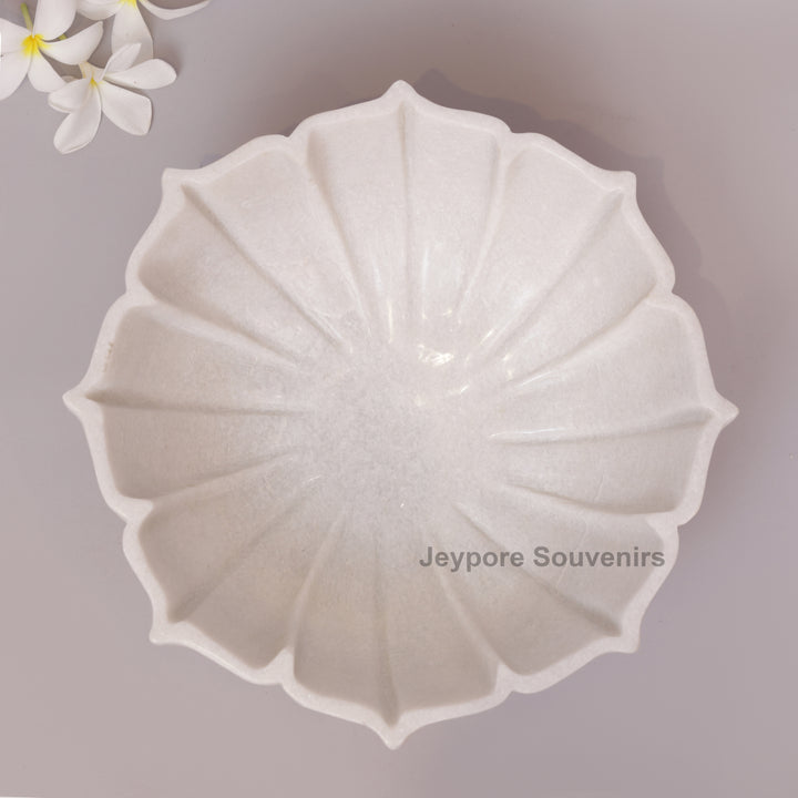 Handcrafted White Marble Fluted Flower Bowl