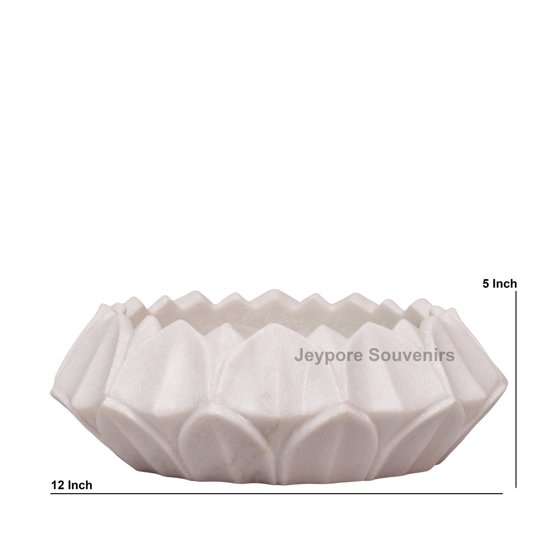 Hand-Carved White Marble Lotus Urli Bowl