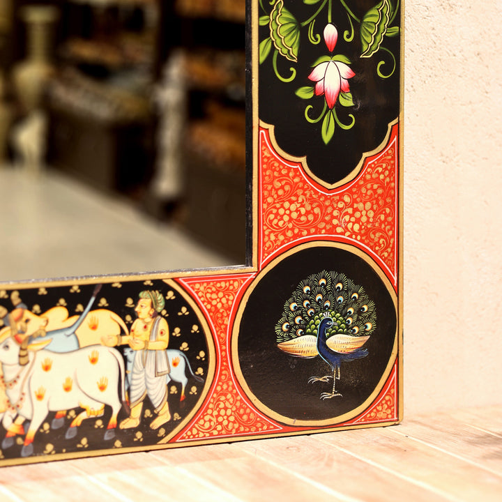 Hand-Painted Pichwai Shrinathji Haveli Style Decorative Wall Mirror
