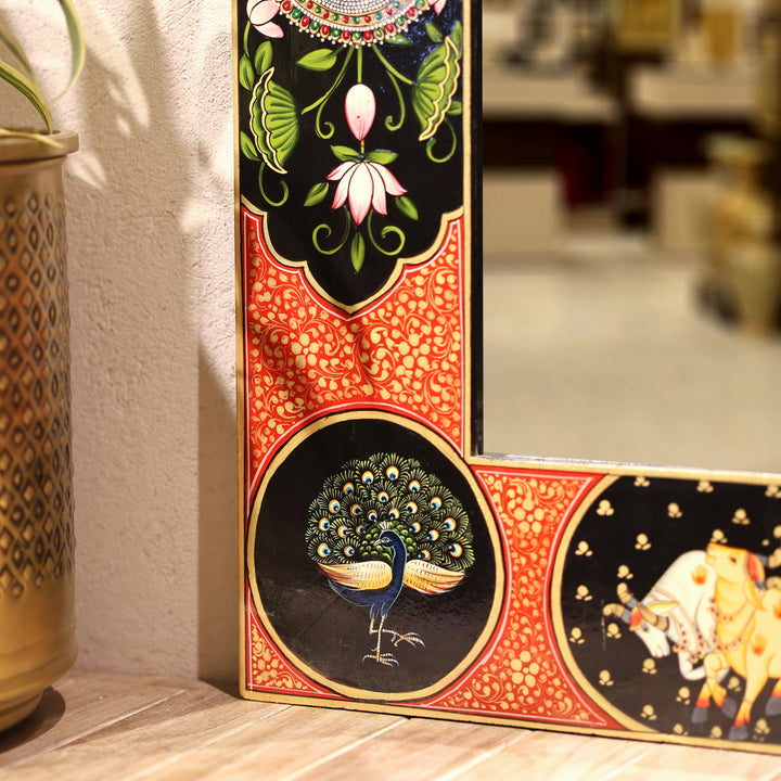 Hand-Painted Pichwai Shrinathji Haveli Style Decorative Wall Mirror