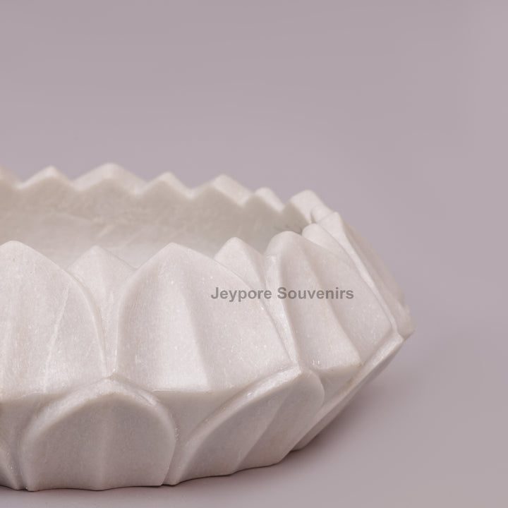 Hand-Carved White Marble Lotus Urli Bowl