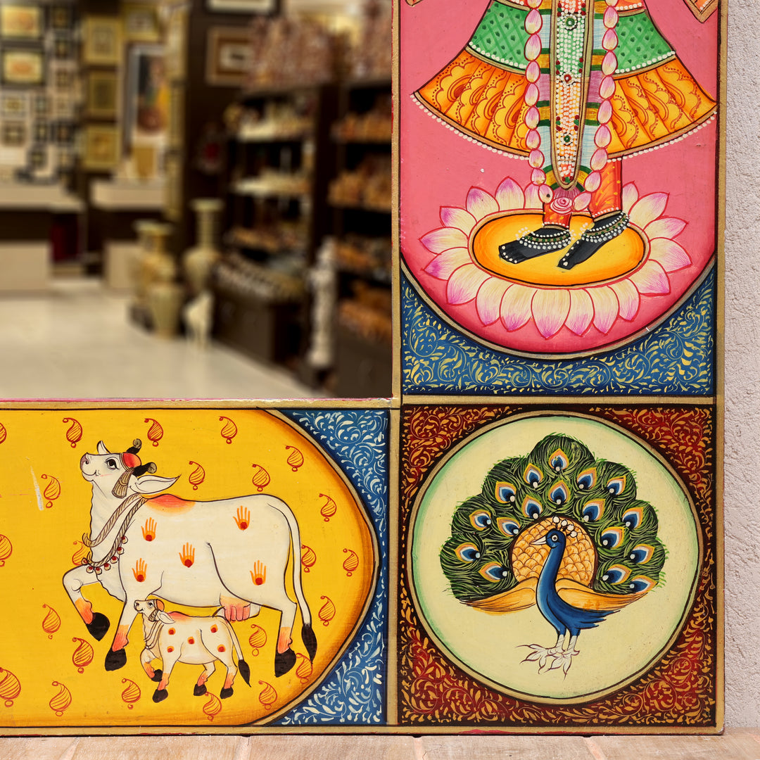 Handcrafted Wooden Radha Krishna Decorative Wall Mirror