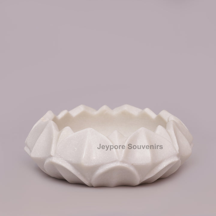 Hand-Carved White Marble Lotus- Shaped Decorative Bowl