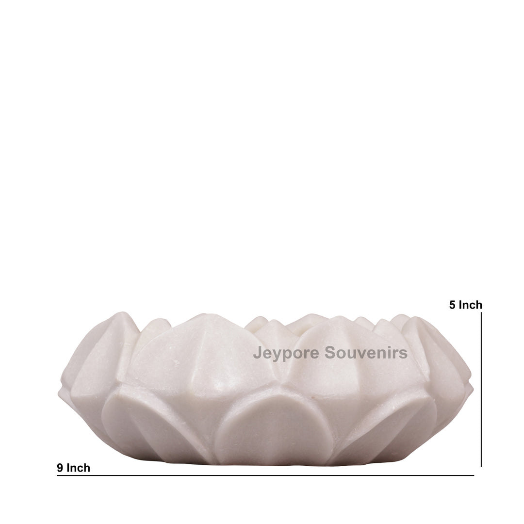 Hand-Carved White Marble Lotus- Shaped Decorative Bowl