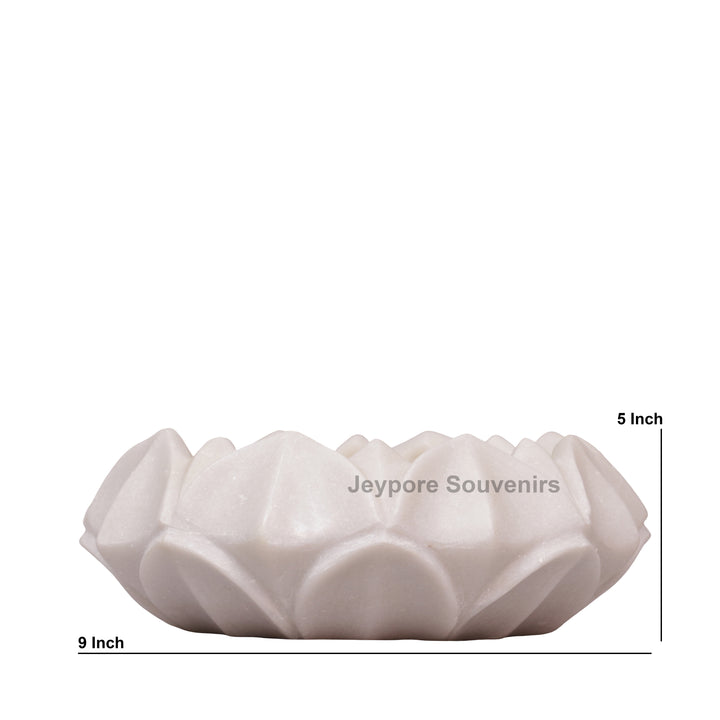 Hand-Carved White Marble Lotus- Shaped Decorative Bowl