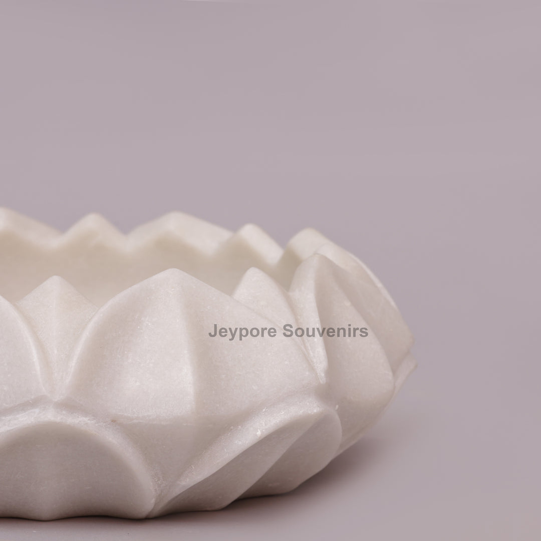 Hand-Carved White Marble Lotus- Shaped Decorative Bowl