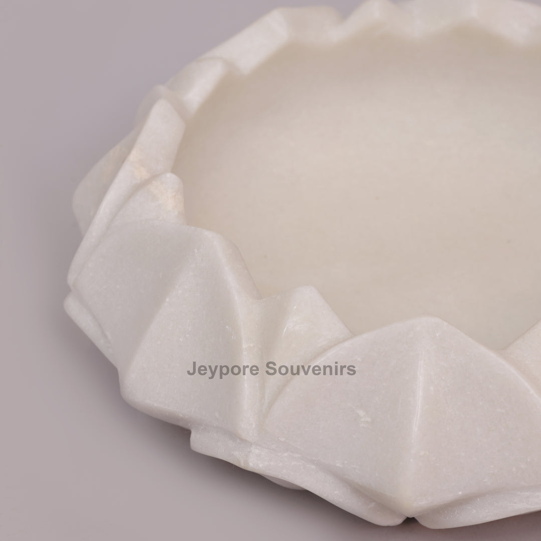Hand-Carved White Marble Lotus- Shaped Decorative Bowl