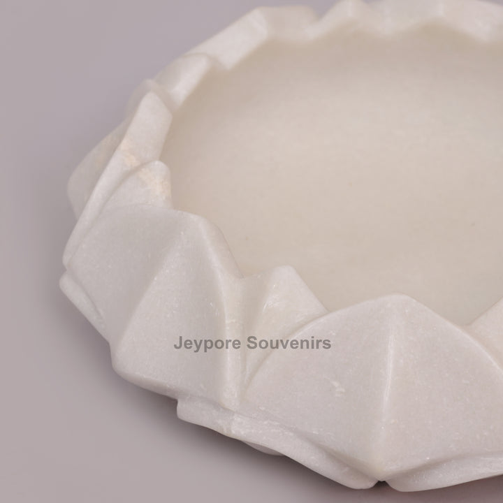 Hand-Carved White Marble Lotus- Shaped Decorative Bowl