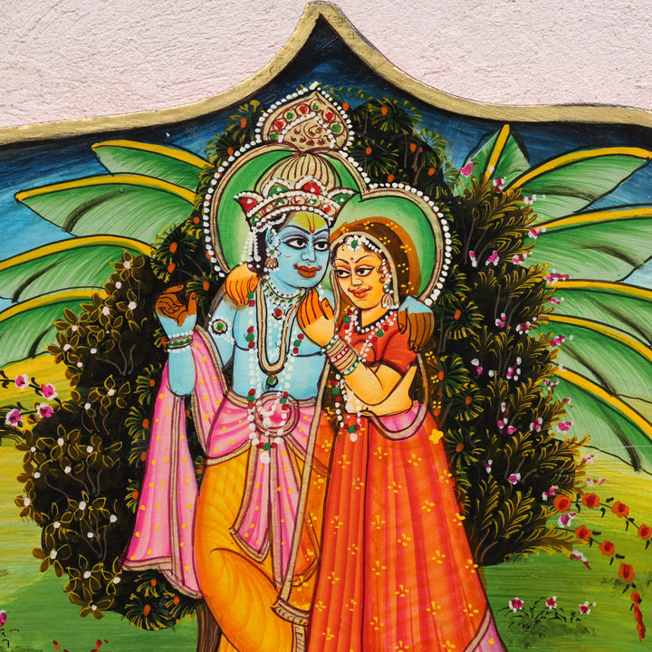 Handcrafted Wooden Radha Krishna Decorative Wall Mirror