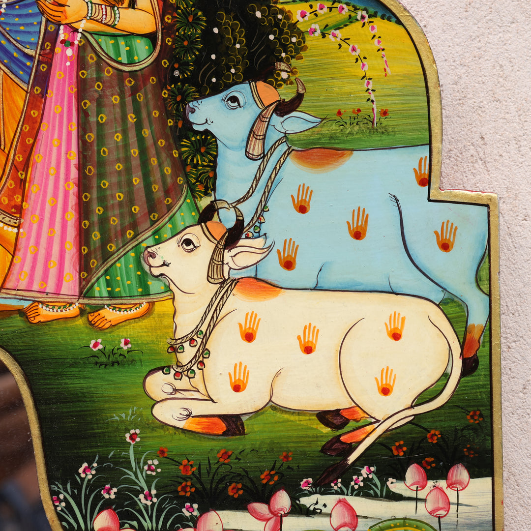 Handcrafted Wooden Radha Krishna Decorative Wall Mirror