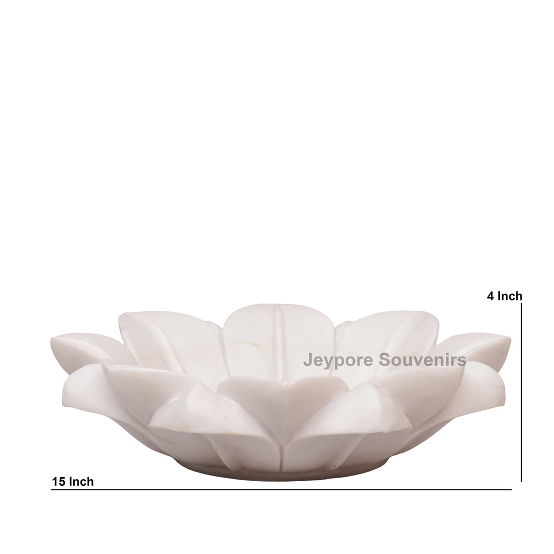 Hand-Carved White Marble Lotus Style Urli Bowl